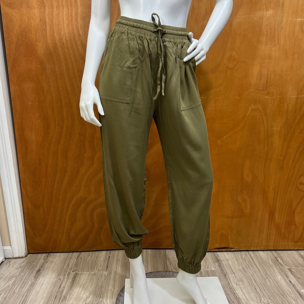 Sidefeel The Easy Jogger Drawstring Olive green jogger Womens Cuffed Size S